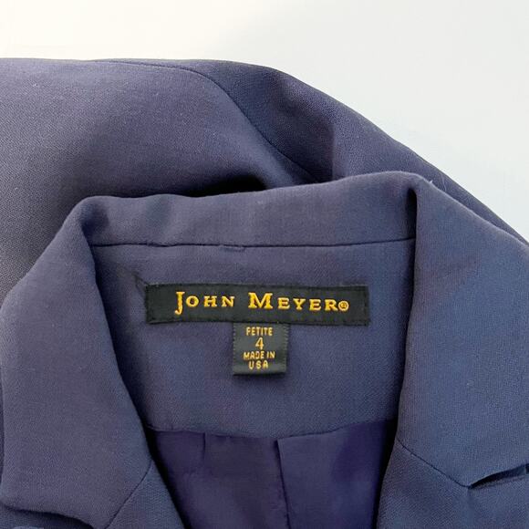 John Meyer Two Piece Wool Blend Pant Suit Blazer Wide Leg Trousers Navy Blue - Picture 2 of 16